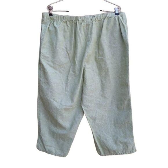 Villager Linen High Rise Drawstring Baggy Crop Pants Pockets Pastel Green Sz 1 - Picture 2 of 9